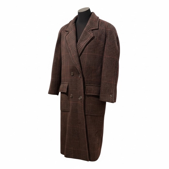 Vintage Harvé Benard Brown Plaid Wool Overcoat – Petite 6 - Picture 3 of 4